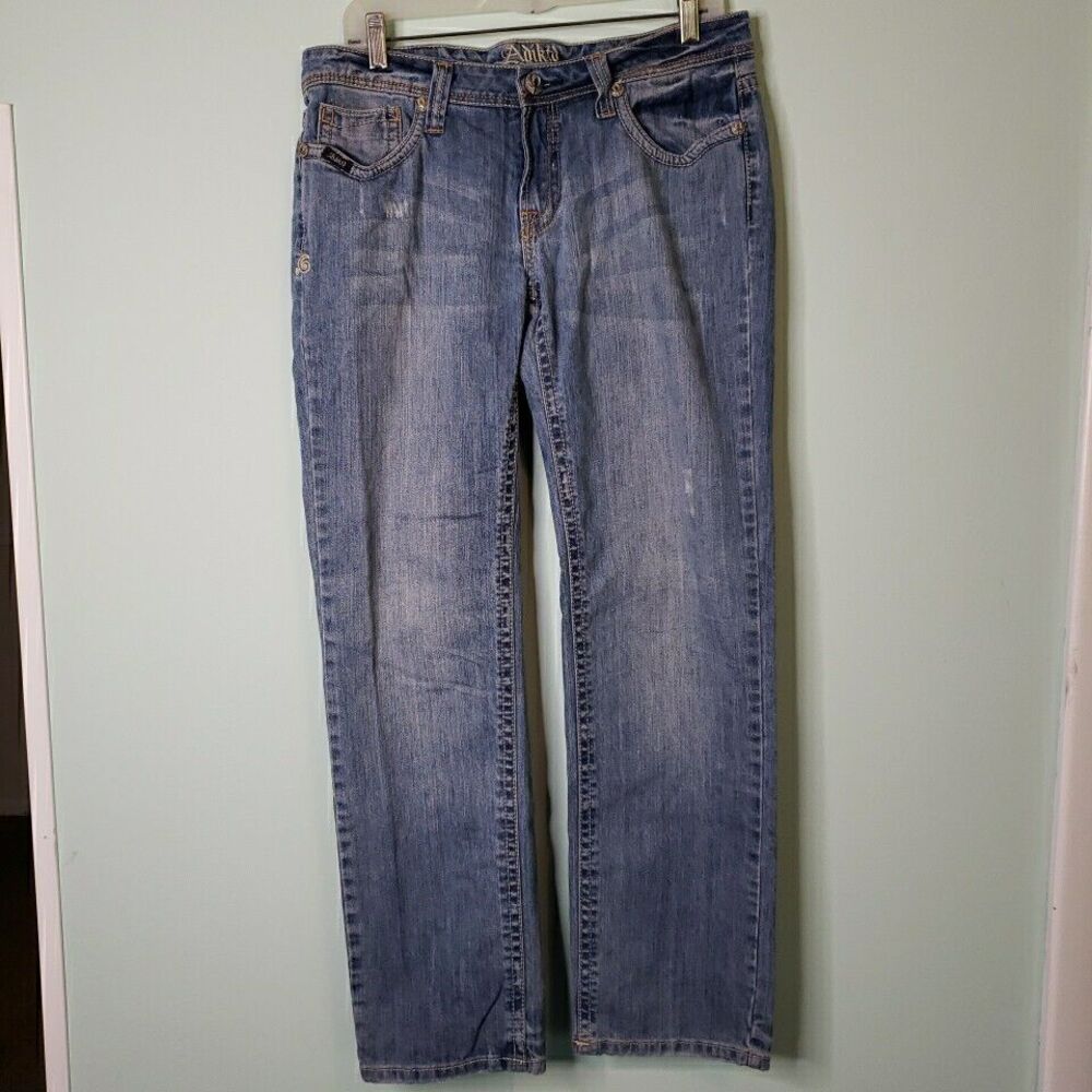 Adiktd Womens Jeans Western Distressed Embellished Straight Leg Size 10 Low Rise